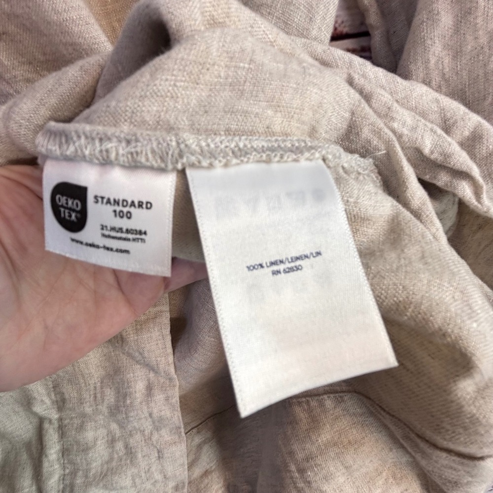 100% Linen Tunic Lands' End M Oatmeal Beige Top Boxy Pockets Lagenlook Boho Mori - Picture 3 of 11